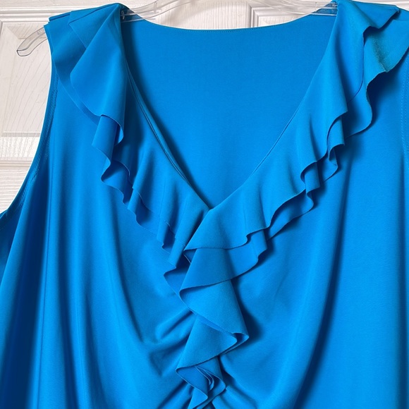 Amanda Blue Sleeveless Top - V-Neck with Ruffles - Size 2X (Fits like 1X) - Picture 2 of 6
